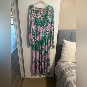 Lilly Pulitzer Tropical Green and Pink Maxi Dress
